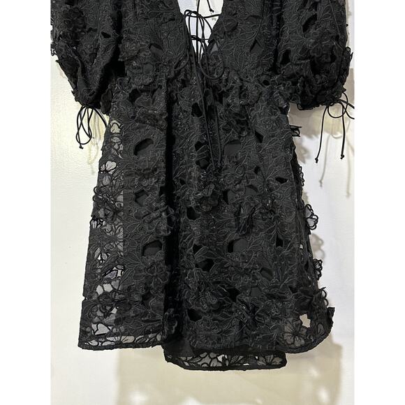 For Love & Lemons Serena Lace Mini Dress Black Size Medium NWT Floral Embroidery - Picture 8 of 14